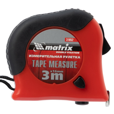 Рулетка Double fixation,3 м х 16 мм,обрезиненный корпус,двойная плавная фиксация Matrix по ценам производителя в Воронеже с доставкой по всей России
