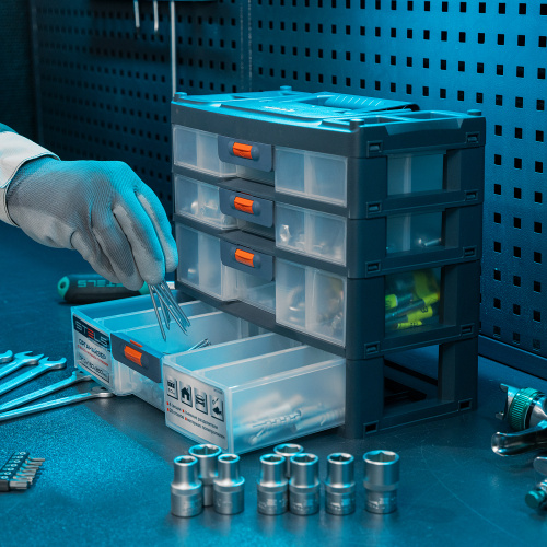 Органайзер для хранения с выдвижными лотками 310х150х260мм, 4 секции, пластик Stels по ценам производителя в Воронеже с доставкой по всей России