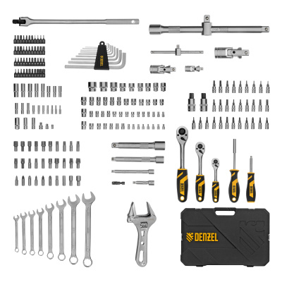 Набор инструментов, 1/2", 1/4", 3/8", CrV, S2, пластиковый кейс, 216 предметов Denzel по ценам производителя в Воронеже с доставкой по всей России