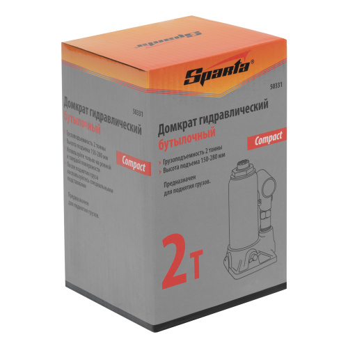Домкрат гидравлический бутылочный 2 т, h подъема 150-280 мм Sparta Compact по ценам производителя в Воронеже с доставкой по всей России