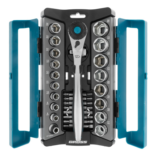 Набор торцевых головок, трещотка 120 зубьев, 1/2",3/8”, CrV, 36 предметов Gross по ценам производителя в Воронеже с доставкой по всей России