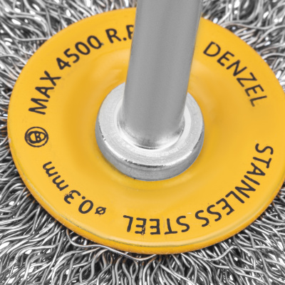 Щетка для дрели, 50 мм, Плоская, со шпилькой, нержавеющая витая проволока Denzel по ценам производителя в Воронеже с доставкой по всей России