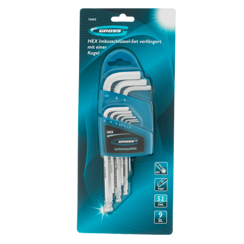 Набор ключей имбусовых HEX, 1.5-10 мм, S2, 9 шт, удлиненные с шаром, сатинированные Gross по ценам производителя в Воронеже с доставкой по всей России