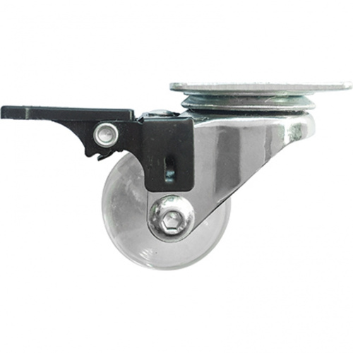 Колесо ПУ прозрачное поворотное с тормозом d-35 мм, крепление платформенное Сибртех по ценам производителя в Воронеже с доставкой по всей России