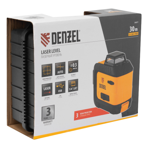 Лазерный уровень мультипризменный LX 360-3 Red, 30 м, 635 нм, аккумулятор Li 2800 мАч, резьба 5/8" Denzel по ценам производителя в Воронеже с доставкой по всей России