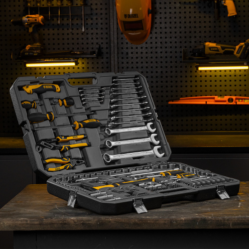 Набор инструментов, 1/2", 1/4", CrV, S2, пластиковый кейс, 122 предмета Denzel по ценам производителя в Воронеже с доставкой по всей России