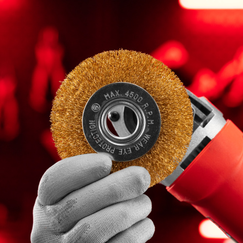 Щетка для УШМ, 100 мм, посадка 22.2 мм, плоская, латунированная витая проволока Matrix по ценам производителя в Воронеже с доставкой по всей России