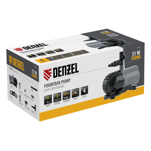 Насос фонтанный FNP31-24, 31 Вт, подъем 2,4 м, 1500 л/ч, колокольчик/2 каскада/гейзер Denzel по ценам производителя в Воронеже с доставкой по всей России