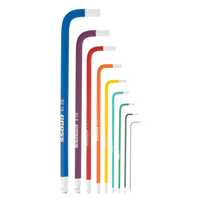 Набор ключей имбусовых HEX, 1.5-10 мм, S2, 9 шт, магнит, экстра-длинные с шаром, хром/краска Gross по ценам производителя в Воронеже с доставкой по всей России