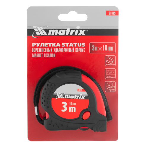 Рулетка Status Magnet fixation,3 м х 16 мм,обрезиненный корпус,зацеп с магнитом Matrix по ценам производителя в Воронеже с доставкой по всей России