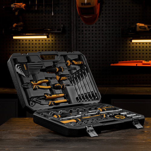 Набор инструментов, 1/2", 1/4", CrV, S2, пластиковый кейс, 64 предмета Denzel по ценам производителя в Воронеже с доставкой по всей России