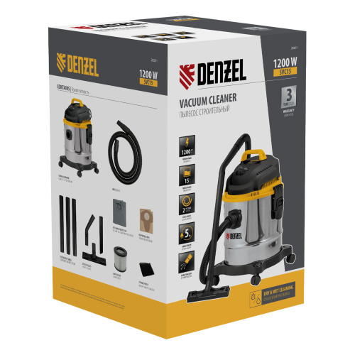Пылесос строительный SVC15, 1200 Вт, бак 15 л, шланг 2 м Denzel по ценам производителя в Воронеже с доставкой по всей России