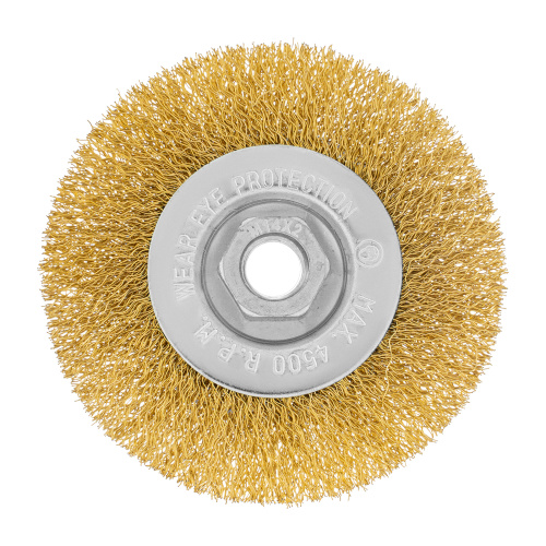 Щетка для УШМ, 100 мм, М14, плоская, латунированная витая проволока Matrix по ценам производителя в Воронеже с доставкой по всей России