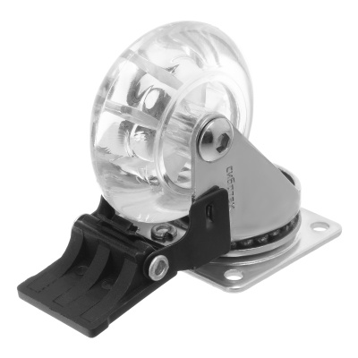 Колесо ПУ прозрачное поворотное с тормозом d-50 мм, крепление платформенное Сибртех по ценам производителя в Воронеже с доставкой по всей России