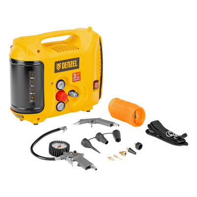 Компрессор воздушный DL1300, 10 бар, 1,3 кВт 180 л/мин 5 л, с набором аксессуаров Denzel по ценам производителя в Воронеже с доставкой по всей России