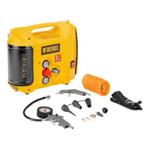 Компрессор воздушный DL1300, 10 бар, 1,3 кВт 180 л/мин 5 л, с набором аксессуаров Denzel по ценам производителя в Воронеже с доставкой по всей России