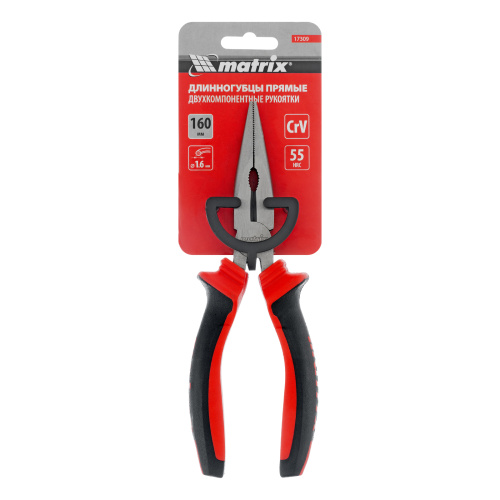 Длинногубцы прямые, 160 мм, хром-ванадий, двухкомпонентные рукоятки Matrix по ценам производителя в Воронеже с доставкой по всей России
