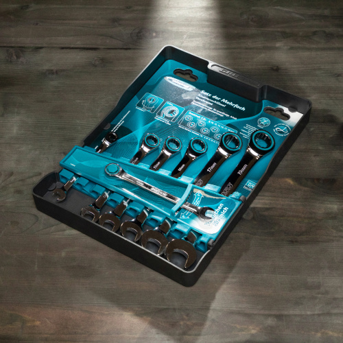 Набор ключей комбинированных с трещоткой, 8-19 мм, 7 шт, CrV Gross по ценам производителя в Воронеже с доставкой по всей России