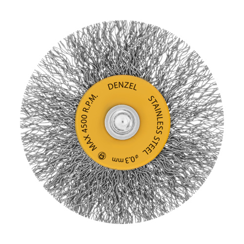 Щетка для дрели, 60 мм, Плоская, со шпилькой, нержавеющая витая проволока Denzel по ценам производителя в Воронеже с доставкой по всей России