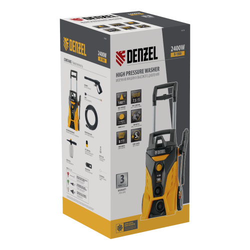 Моечная машина высокого давления R-180i, 2400 Вт, 180 бар, 7.5 л/мин, асинхронный двигатель Denzel по ценам производителя в Воронеже с доставкой по всей России