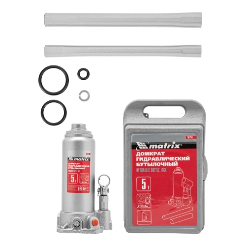 Домкрат гидравлический бутылочный, 5 т, высота подъема 216-413 мм, в пластиковый кейсе Matrix по ценам производителя в Воронеже с доставкой по всей России