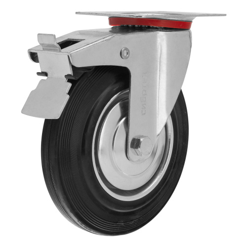 Колесо поворотное с тормозом D 200 мм, крепление  платформенное Сибртех по ценам производителя в Воронеже с доставкой по всей России