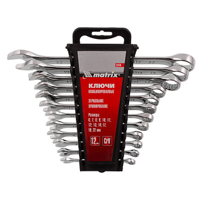 Набор ключей комбинированных, 6-22 мм, 12 шт, CrV, полированный хром Matrix по ценам производителя в Воронеже с доставкой по всей России