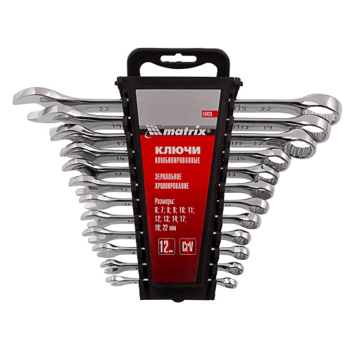 Набор ключей комбинированных, 6-22 мм, 12 шт, CrV, полированный хром Matrix по ценам производителя в Воронеже с доставкой по всей России