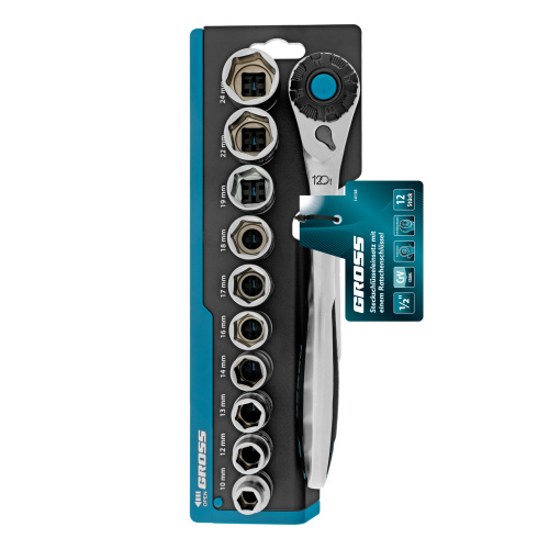 Набор торцевых головок, трещотка 120 зубьев, 1/2", CrV, 12 предметов Gross по ценам производителя в Воронеже с доставкой по всей России