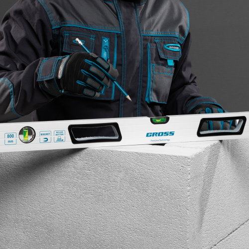 Уровень алюминиевый, 800 мм, усиленный, рукоятки, фрезерованный, 3 глазка, магнитный Gross по ценам производителя в Воронеже с доставкой по всей России