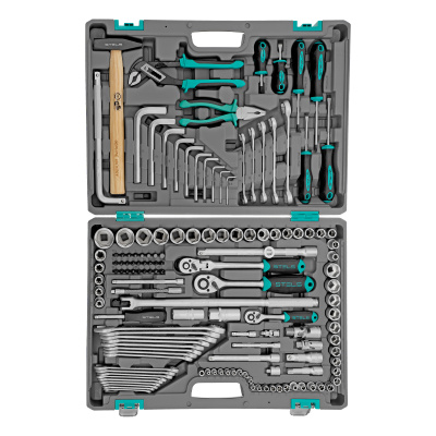 Набор инструментов, 1/2",3/8", 1/4", CrV, пластиковый кейс 142 предмета Stels по ценам производителя в Воронеже с доставкой по всей России
