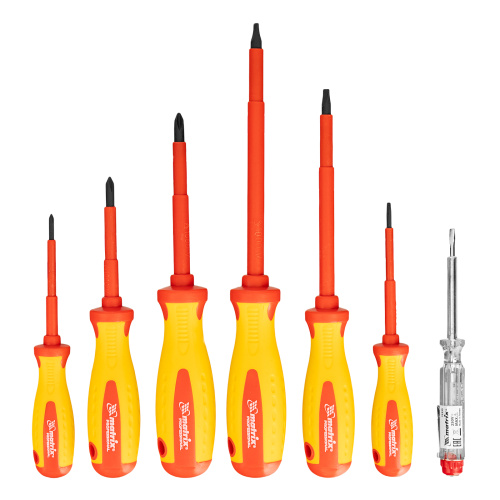 Набор диэлектрических отверток 7 шт, до 1000 В, пробник электрический до 250 В, двухкомпонентные рукоятки Matrix Professional по ценам производителя в Воронеже с доставкой по всей России