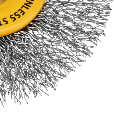Щетка для дрели, 60 мм, Плоская, со шпилькой, нержавеющая витая проволока Denzel по ценам производителя в Воронеже с доставкой по всей России