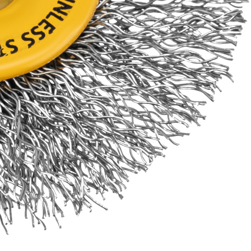Щетка для дрели, 60 мм, Плоская, со шпилькой, нержавеющая витая проволока Denzel по ценам производителя в Воронеже с доставкой по всей России