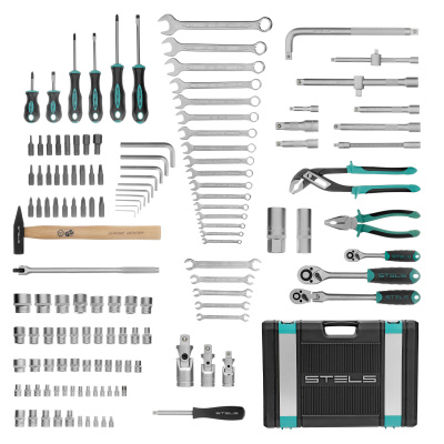 Набор инструментов, 1/2",3/8", 1/4", CrV, пластиковый кейс 142 предмета Stels по ценам производителя в Воронеже с доставкой по всей России