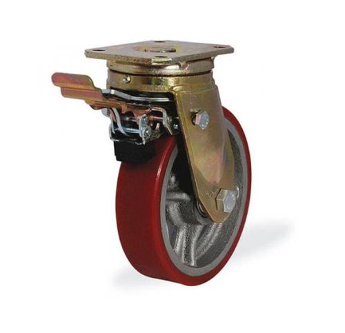 Колесо большегрузное поворотное KAMA 250 мм чугунное/полиуретан с тормозом по ценам производителя в Воронеже с доставкой по всей России