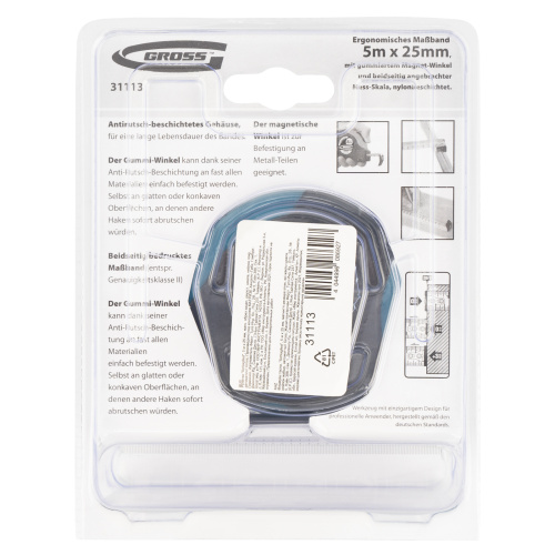 Рулетка "Schlagfest",5 м x 25 мм,магнитный обрезиненный зацеп,двусторонняя шкала,Нейлоновое покрытие,автоматическая фиксация Gross по ценам производителя в Воронеже с доставкой по всей России