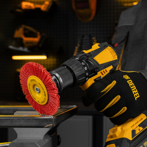 Щетка для дрели, 100 мм, Плоская, со шпилькой, нейлоновая щетина Denzel по ценам производителя в Воронеже с доставкой по всей России