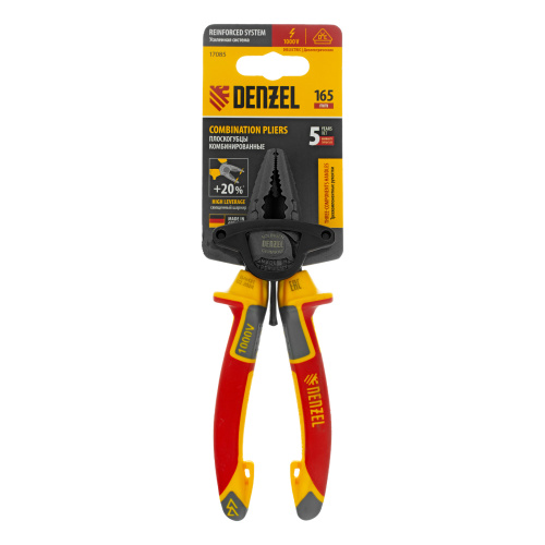 Плоскогубцы комбинированные, диэлектрические трехкомпонентные рукоятки до 1000 В, 165 мм Denzel по ценам производителя в Воронеже с доставкой по всей России