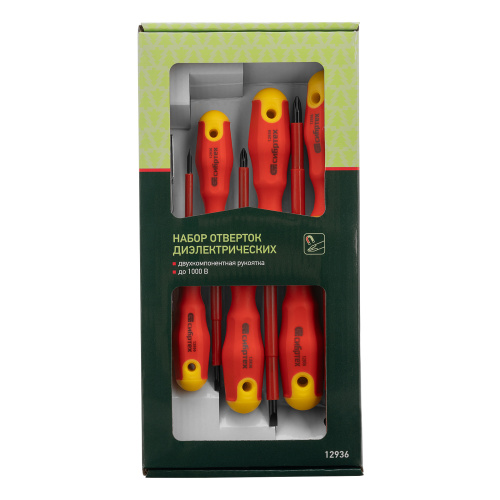 Набор отверток диэлектрических до 1000 В, 7 шт, тестер, CrV, двухкомпонентные рукоятки Сибртех по ценам производителя в Воронеже с доставкой по всей России