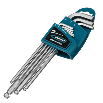 Набор ключей имбусовых HEX, 1.5-10 мм, S2, 9 шт, экстра-длинные с шаром, сатинированные Gross по ценам производителя в Воронеже с доставкой по всей России