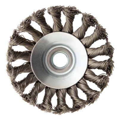 Щетка для УШМ, 100 мм, "Тарелка", крученая нержавеющая проволока 0.5 мм, М14 Denzel по ценам производителя в Воронеже с доставкой по всей России