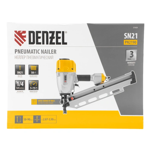 Нейлер пневматический PN2190 для гвоздей SN21 от 50 до 90 мм Denzel по ценам производителя в Воронеже с доставкой по всей России