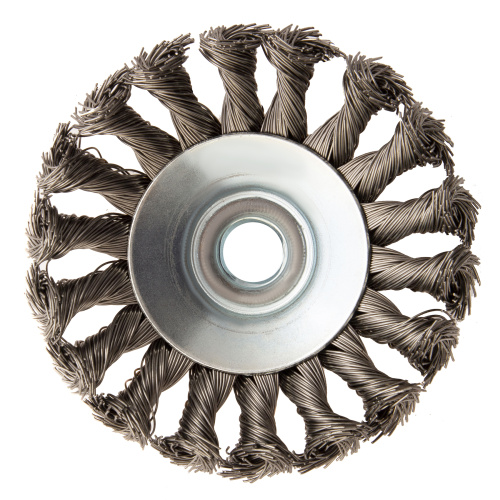 Щетка для УШМ, 100 мм, "Тарелка", крученая нержавеющая проволока 0.5 мм, М14 Denzel по ценам производителя в Воронеже с доставкой по всей России