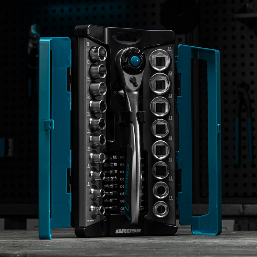 Набор торцевых головок, трещотка 120 зубьев, 1/2", CrV, 36 предметов Gross по ценам производителя в Воронеже с доставкой по всей России