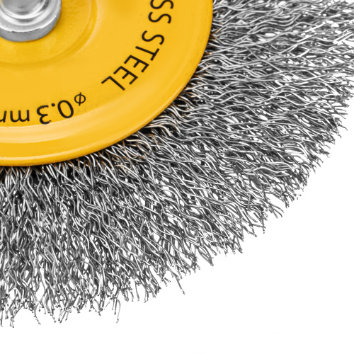 Щетка для дрели 100 мм, Плоская, со шпилькой, нержавеющая витая проволока Denzel по ценам производителя в Воронеже с доставкой по всей России