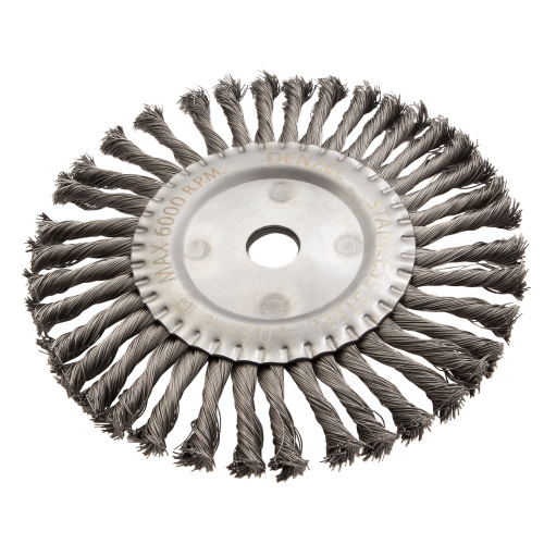 Щетка для УШМ, 200 мм, "Плоская", крученая нержавеющая проволока 0.5 мм, посадка 22.2 мм Denzel по ценам производителя в Воронеже с доставкой по всей России