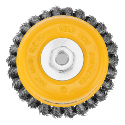 Щетка для УШМ, 125 мм, "Чашка", крученая нержавеющая проволока 0.5 мм, М14 Denzel по ценам производителя в Воронеже с доставкой по всей России