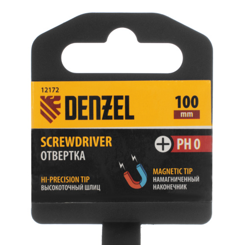 Отвертка PH0х100 мм, CrV, трехкомпонентная рукоятка Denzel по ценам производителя в Воронеже с доставкой по всей России