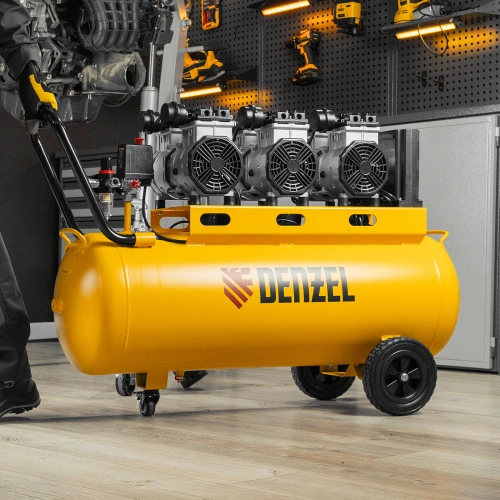 Компрессор безмасляный, малошумный DLS 3300/100, 3300 Вт,3x1100, 100 л, 570 л/мин ,блок управления Denzel по ценам производителя в Воронеже с доставкой по всей России
